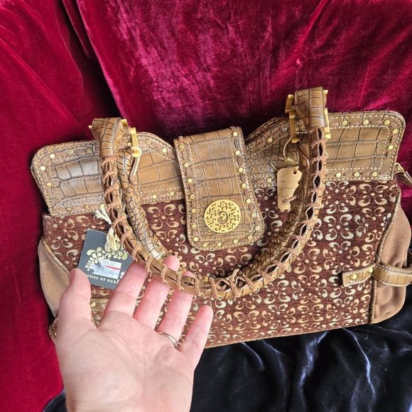 House of Deréon Brown Croc Embossed Tapestry Satchel Handbag - Picture 2 of 13